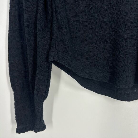 FREE PEOPLE Easy Breezy Black Henley Long Sleeve Button Thermal Top Sz Medium - Picture 2 of 7